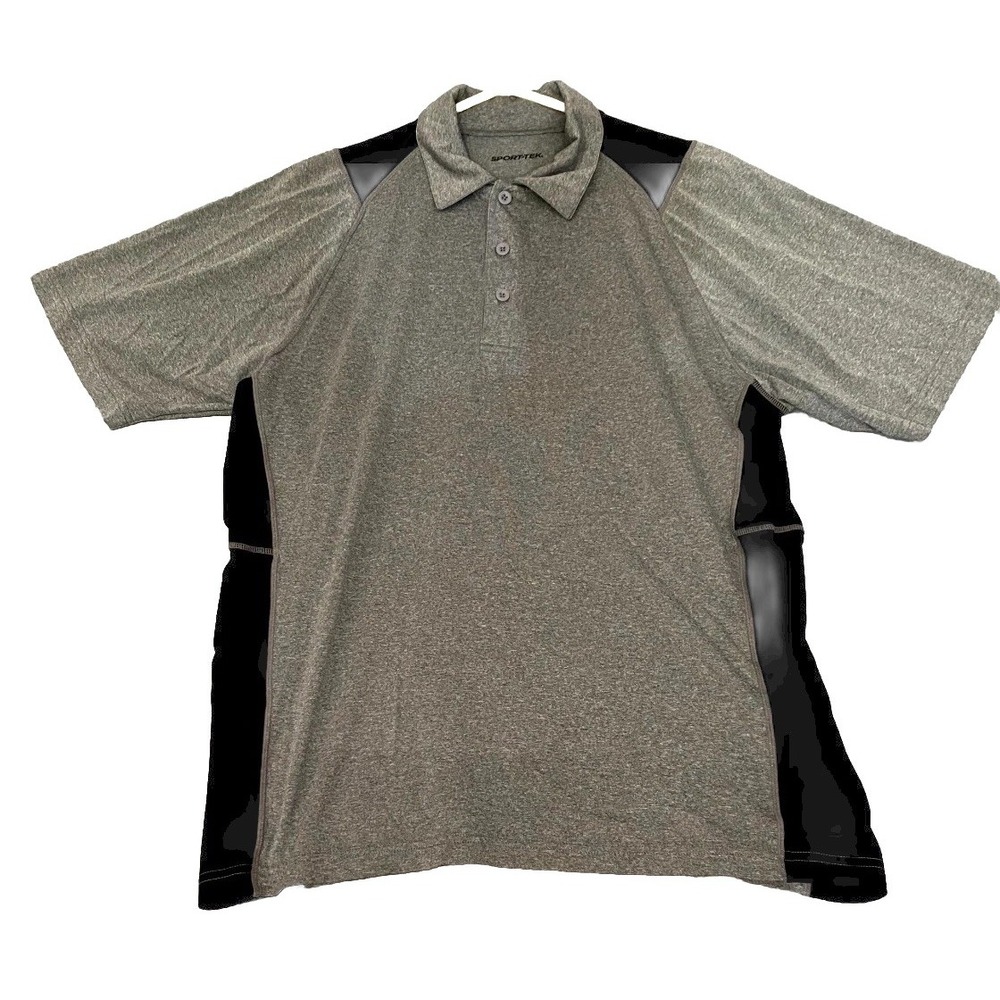 Sport Tek Polo Shirt Mens Large Gray Raglan Sleeve Moisture Wicking Performance